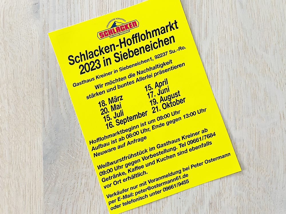 Schlacken-Hofflohmarkt 2023 in Siebeneichen