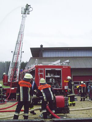 FF 2009 D: Schauübung am 18.Juli. -Brandbekämpfung- mittels Drehleiter.